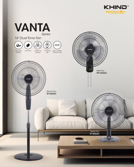 New Vanta Fan Series: Powerful Black Stand, Table & Wall Fans