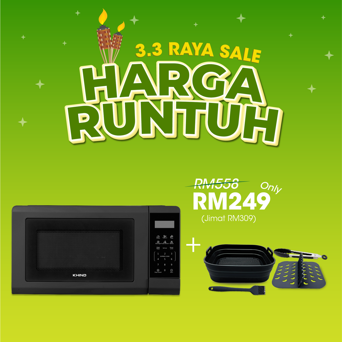 3.3 HARGA RUNTUH - KHIND Microwave Oven MW2001D + KHIND Air Fryer Buddy Kit ZAFA03EX