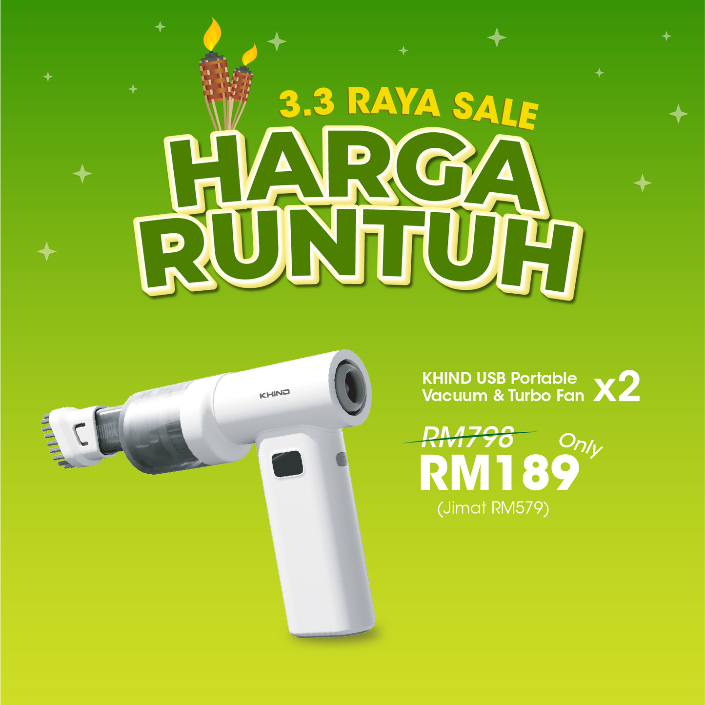 3.3 HARGA RUNTUH - KHIND USB Portable Vacuum & Turbo Fan 8000mAh ZPF80TEX