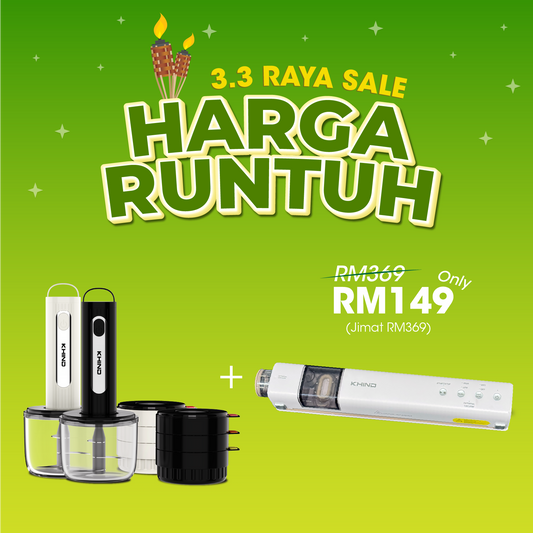 3.3 HARGA RUNTUH - KHIND Wireless Food Chopper with 1 + 3 Bowls FPC300 + KHIND SealMate USB Portable Food Vacuum Sealer ZVS07EX