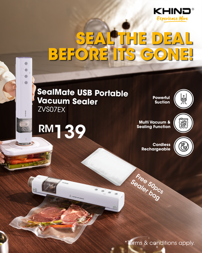 Pre-Order ETD Late June [Online Exclusive] KHIND USB Vacuum Sealer ZVS07EX + FREE SEALER BAG (50PCS)